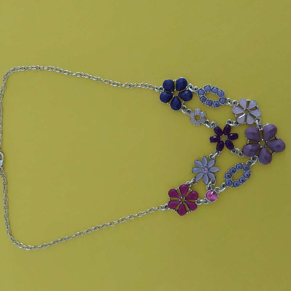 Purple Floral Gemstone Necklace 17"